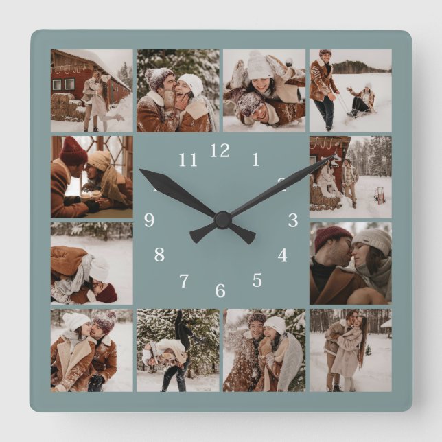 Minimalist Modern Stylish Family Photo Collage Square Wall Clock (Front)