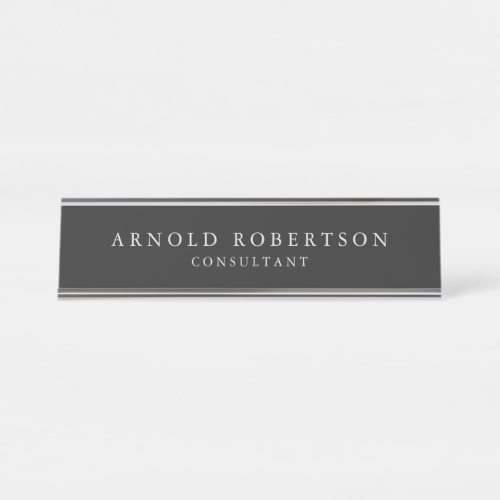 Minimalist Modern Stylish Gray Professional Desk Name Plate