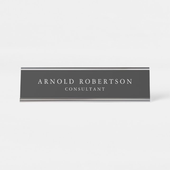 Minimalist Modern Stylish Gray Professional Desk Name Plate (Front)