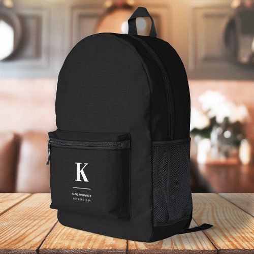 Minimalist Modern Stylish Monogram Black Printed Backpack