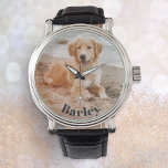 Minimalist Modern Stylish Pet Dog Photo Name Watch<br><div class="desc">Put your dog in the picture with this elegant customizable watch. Your own choice of favorite photo will be displayed on the watch face, with text (such as your dog's name) curved around the lower edge in stylish lettering. With simple minimalist style and custom appeal, the watch makes an ideal...</div>