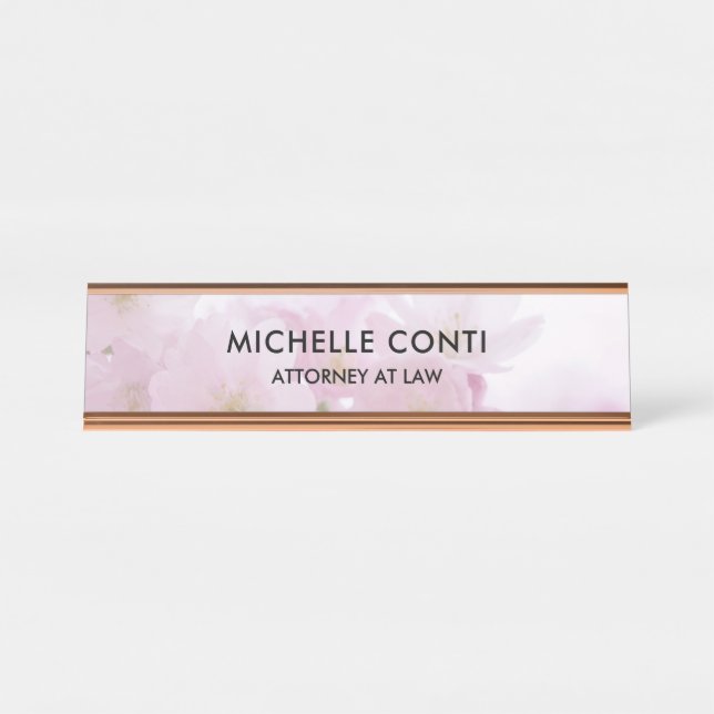 Minimalist Modern Stylish Professional Floral Desk Name Plate (Front)