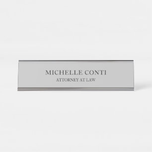 Minimalist Modern Stylish Professional Silver Grey Desk Name Plate
