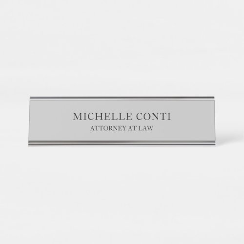 Minimalist Modern Stylish Professional Silver Grey Desk Name Plate