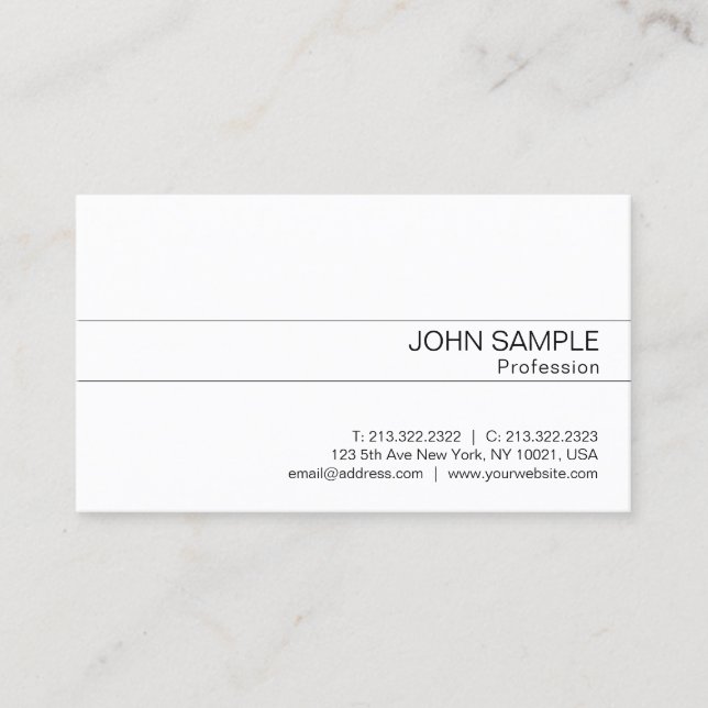 Minimalist Modern Stylish White Professional Plain Business Card (Front)
