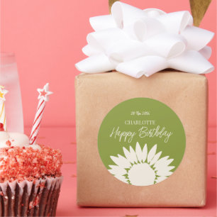 Minimalist Modern Sunflower Custom Happy Birthday Classic Round Sticker