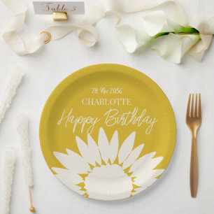 Minimalist Modern Sunflower Custom Happy Birthday Paper Plates