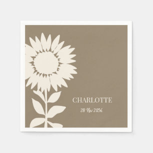 Minimalist Modern Sunflower Custom Name Birthday Napkins