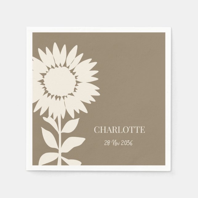  Minimalist Modern Sunflower Custom Name Birthday  Napkins (Front)