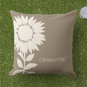 Minimalist Modern Sunflower Custom Name Outdoor Pillow