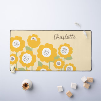 Minimalist Modern Sunflower Minimal Custom Name Desk Mat