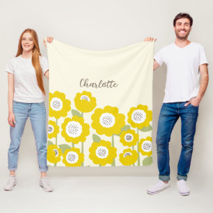 Minimalist Modern Sunflower Minimal Custom Name Fleece Blanket