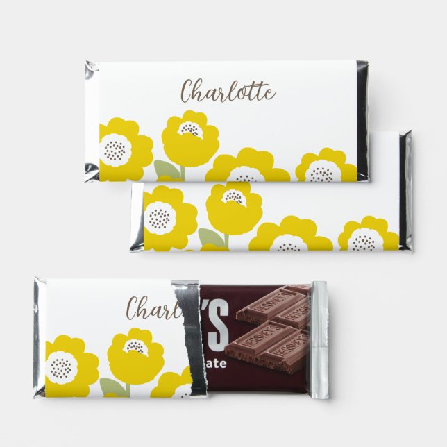 Minimalist Modern Sunflower Minimal Custom Name    Hershey Bar Favors (Front)