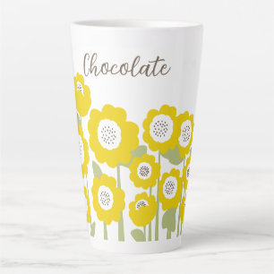 Minimalist Modern Sunflower Minimal Custom Name    Latte Mug