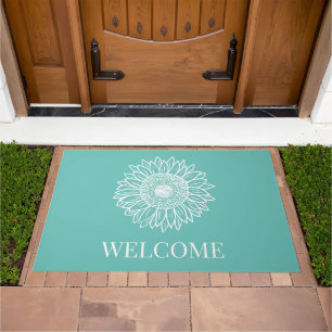 Minimalist Modern Sunflower Sketch Welcome Doormat