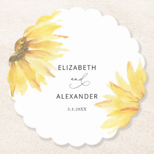 Minimalist modern sunflower wedding paper coaster