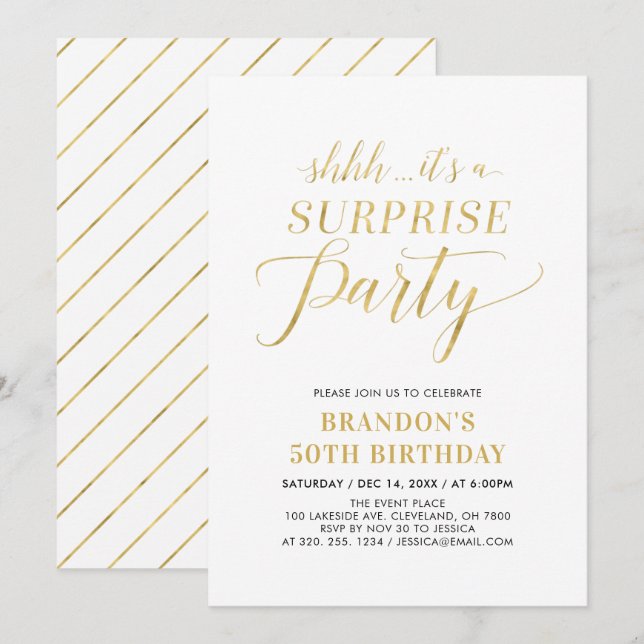 Minimalist Modern Surprise 50th Birthday Party Invitation (Front/Back)