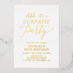 Minimalist Modern Surprise Adult Birthday Party Foil Invitation