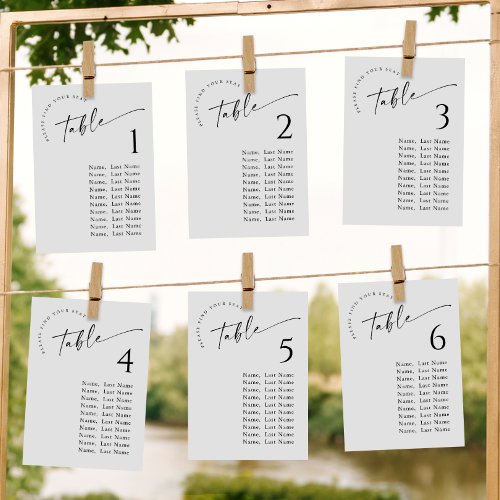 Minimalist Modern Table Number Seating Chart Cards