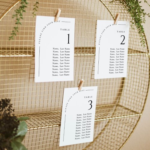 Minimalist Modern Table Number Seating Chart Cards