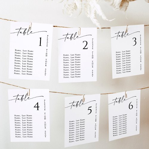 Minimalist Modern Table Number Seating Chart Cards