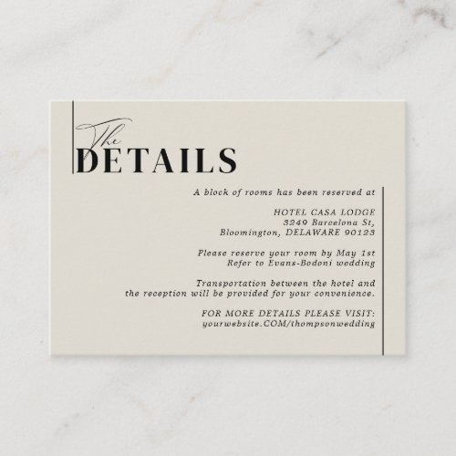 Minimalist Modern Taupe Beige Wedding Details  Enclosure Card