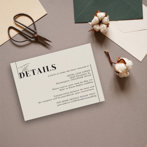 Minimalist Modern Taupe Beige Wedding Details  Enclosure Card