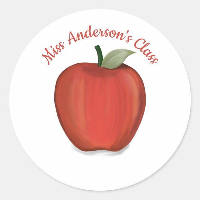 Minimalist Modern Teacher Red Apple Classic Round Sticker (Front)