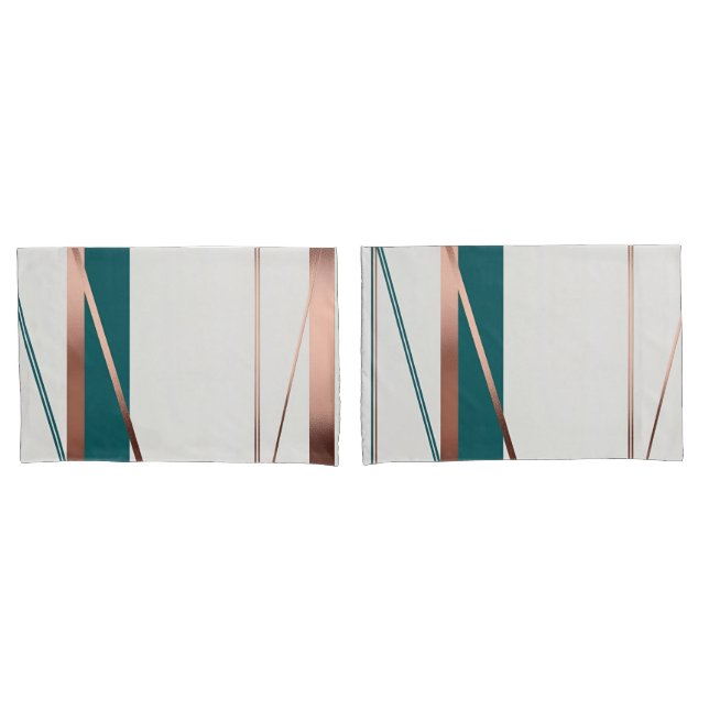 Minimalist Modern Teal & Copper Abstract Harmony  Pillow Case (Front-Set)