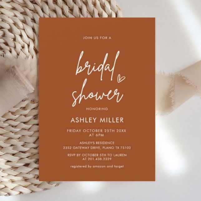 Minimalist Modern Terracotta Bridal Shower Invitation
