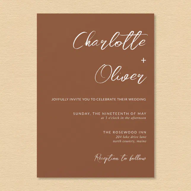 Minimalist Modern Terracotta Calligraphy Wedding Invitation Zazzle