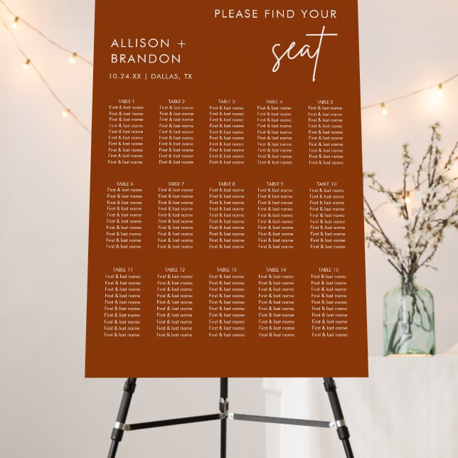Minimalist Modern Terracotta Wedding Seating Chart Foam Board (In Situ (Stand))