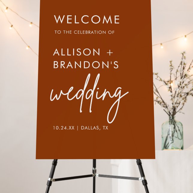 Minimalist Modern Terracotta Wedding Welcome Large Foam Board (In Situ (Stand))