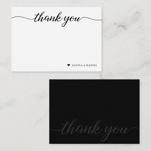 Minimalist Modern Thank you Heart Wedding couple Note Card (Front/Back)