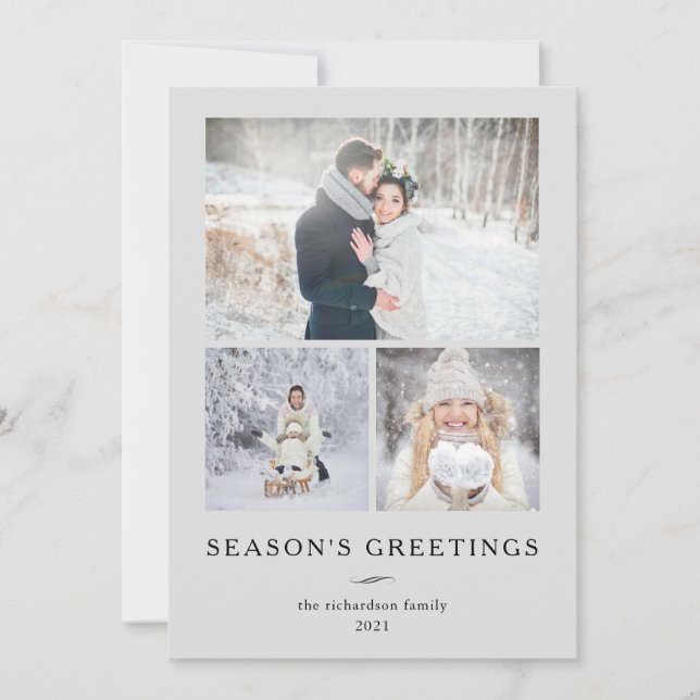 Minimalist Modern | Three Photos Holiday Card (Front)