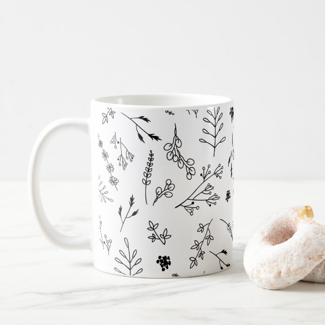 Minimalist Modern Trendy Botanical Coffee Mug (With Donut)