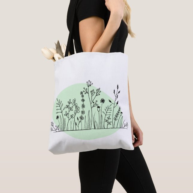 Minimalist Modern Trendy Botanical Tote Bag (Close Up)