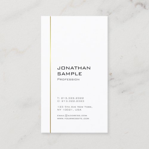 Minimalist Modern Trendy Chic Gold White Plain Business Card