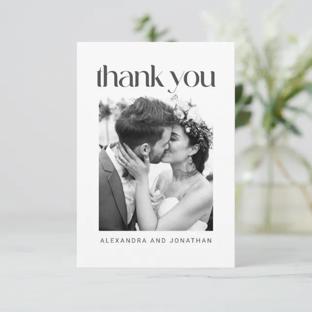 Minimalist Modern Trendy Custom Wedding Photo Thank You Card | Zazzle