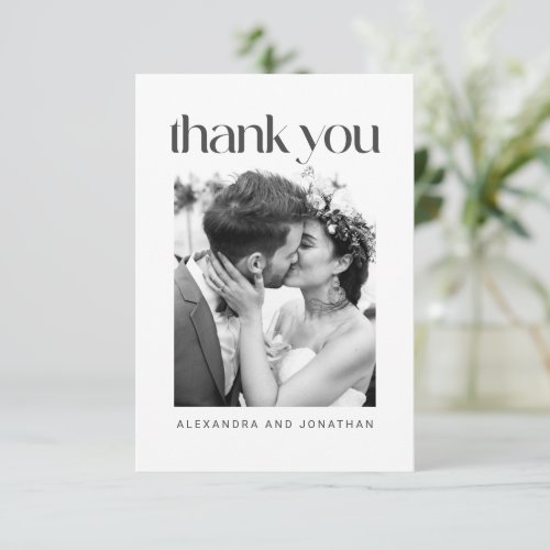 Minimalist Modern Trendy Custom Wedding Photo Thank You Card