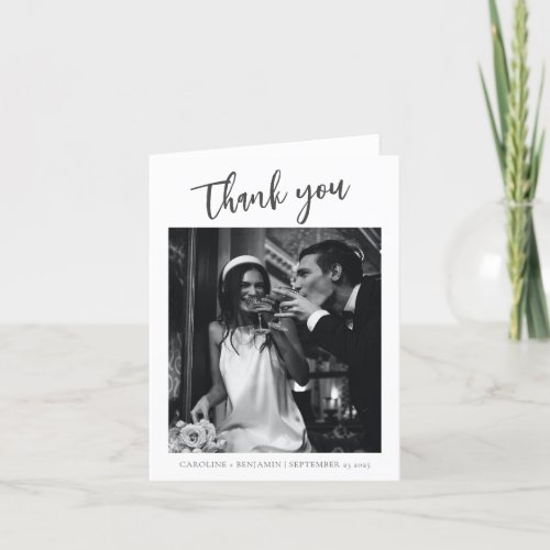 Minimalist Modern Trendy Script Wedding Picture Thank You Card