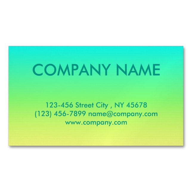 Minimalist  modern turquoise lime yellow ombre magnetic business card (Front)