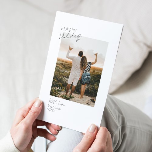 Minimalist Modern Two Photo Happy Holiday Card