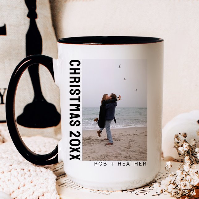 Minimalist Modern Two Photo Personalized Christmas Mug (Creator Uploaded)