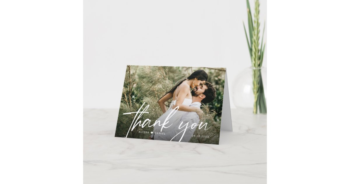 Minimalist Modern Typography 2 photo Wedding Letterpress Thank You Card ...