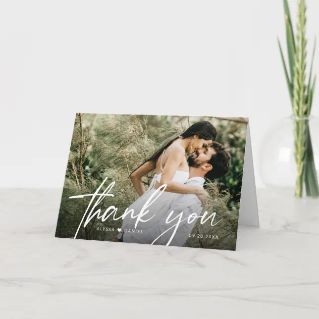 Minimalist Modern Typography 2 photo Wedding Letterpress Thank You Card ...