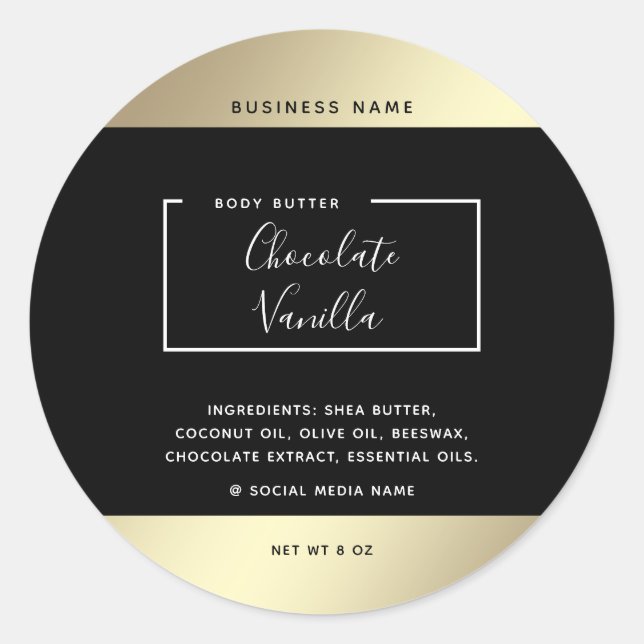 Minimalist modern typography black gold cosmetics  classic round sticker (Front)