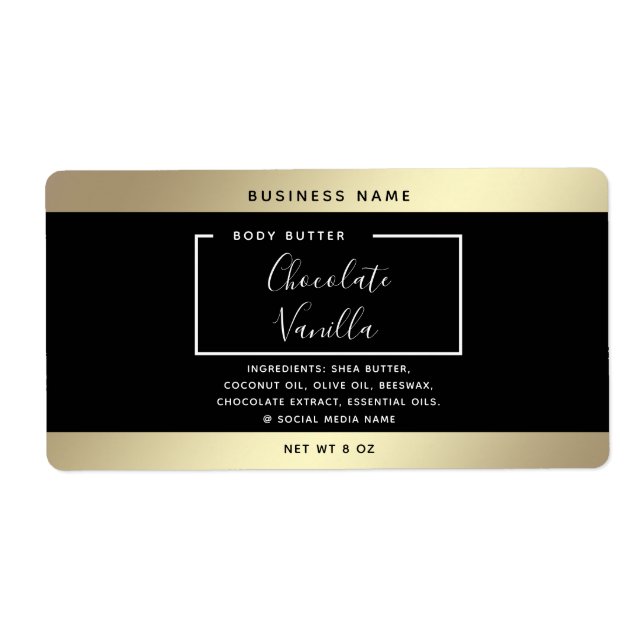 Minimalist modern typography black gold cosmetics  label (Front)