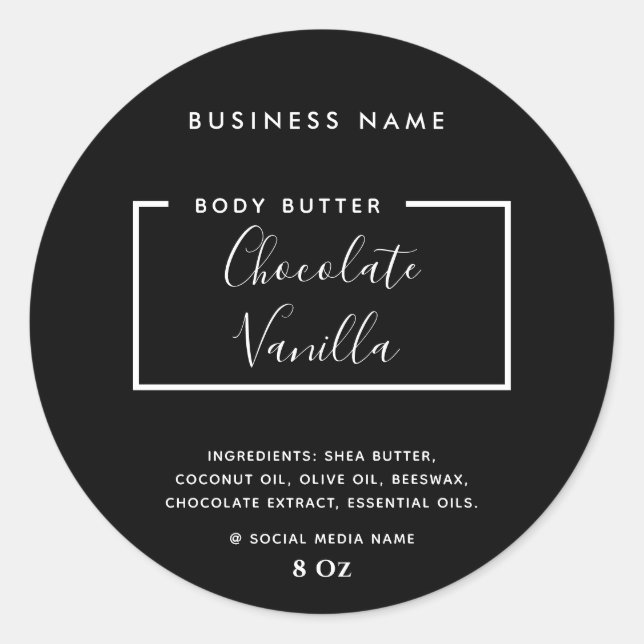 Minimalist modern typography black  product label (Front)
