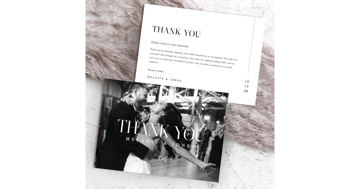 Minimalist Modern Typography Black White Wedding Thank You Card | Zazzle